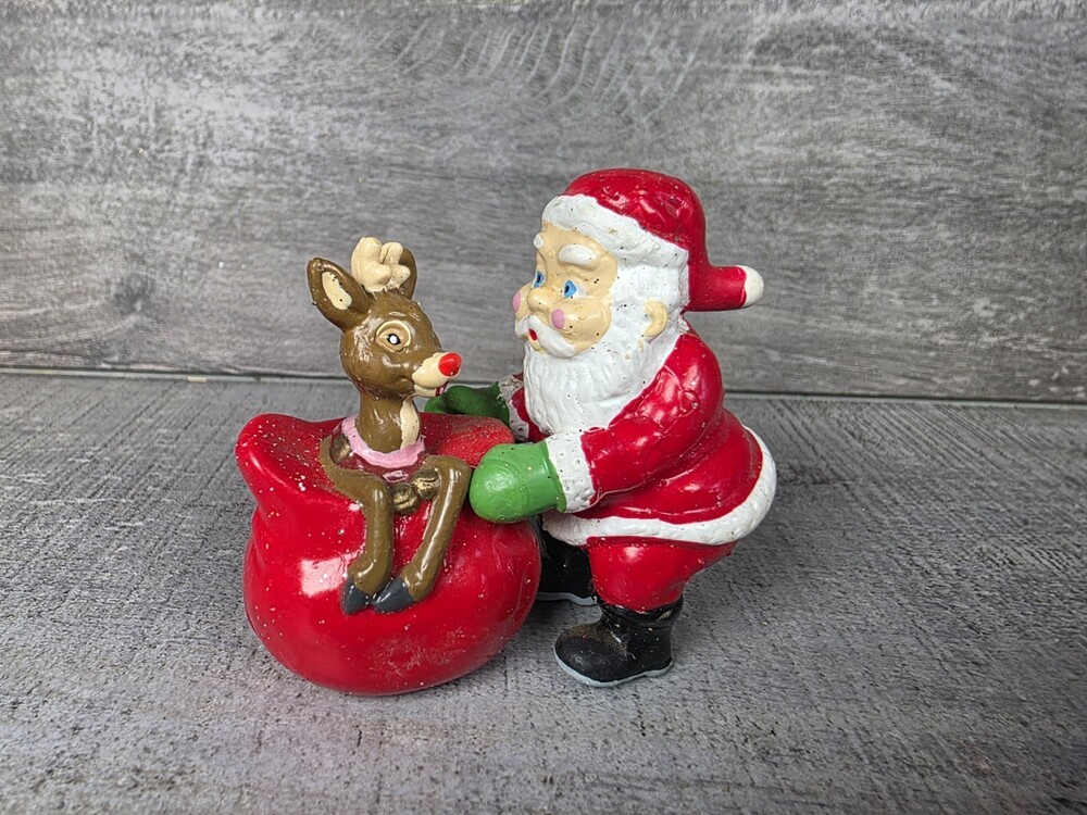 1989 Santa & Rudolph Applause Plastic Figurine Vintage 2.5" g78a